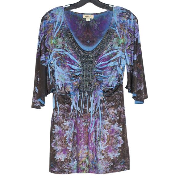 One World Top Y2K Whimsigoth Boho Psychedelic Festival Fairy Grunge Beaded Small - Picture 1 of 7